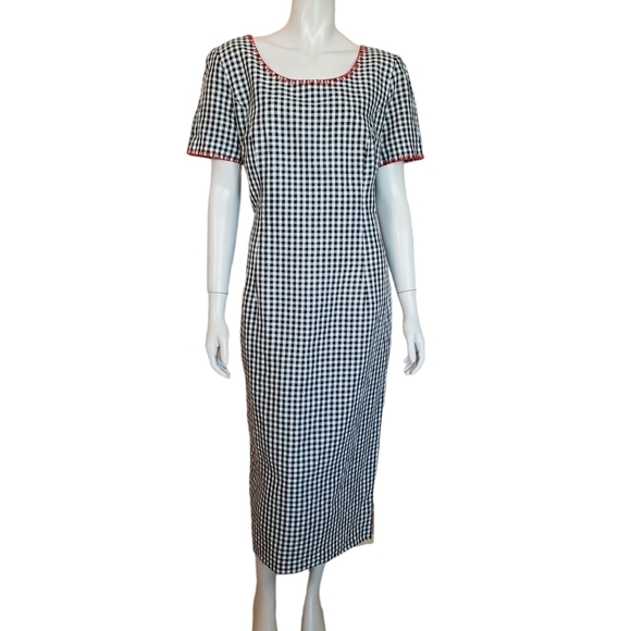 Vintage 90s Gingham Column Dress size 12 Linen Cotton Fully Lined Cottagecore - Picture 1 of 10